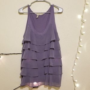 Light purple ruffle tank top.